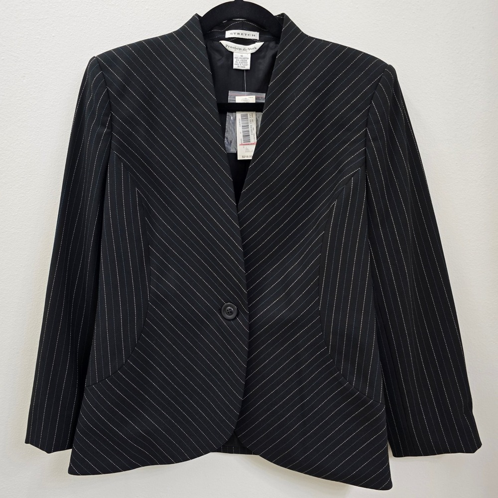 Preston &‎ York Womens Black Pinstripe Stretch Blazer Jacket Size 10 NEW Office
